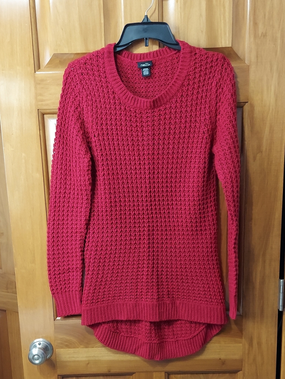 Rue21 Crew Neck Red Raspberry Chunky Waffle Tunic Soft Sweater, Size Medium